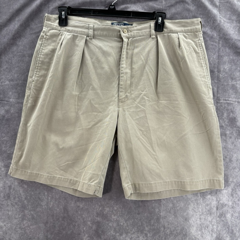 VTG Polo Ralph Lauren Shorts Mens 40 Khaki Tyler Pleated 90s Preppy